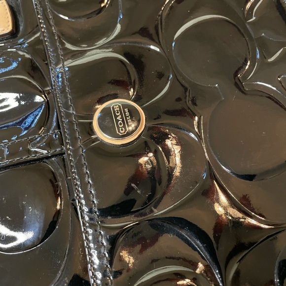 Vintage Authentic Coach Black Patent Leather Signature Shoulder Bag Purse F25487 - Picture 10 of 14